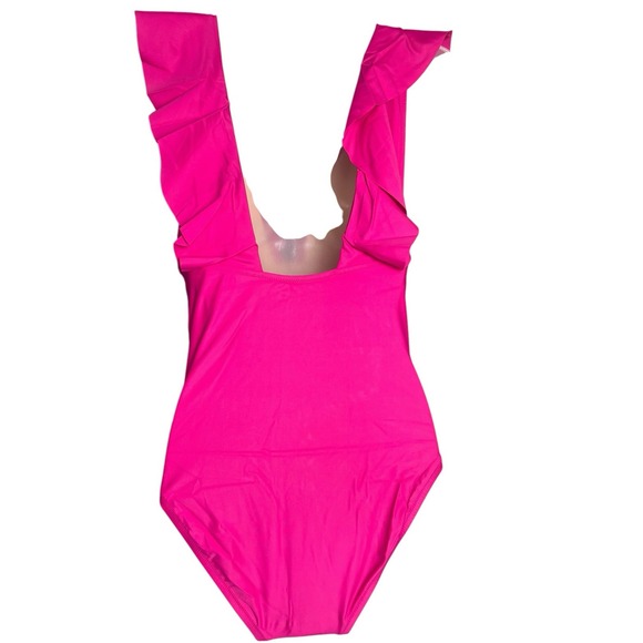 J.Crew NWT Ruched Ruffle One-Piece Swimsuit Fuchsia Pink Beach Summer Size 12 - Picture 5 of 9